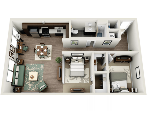 Floor plan for 1 bed, 1 bath, 816 sqft
